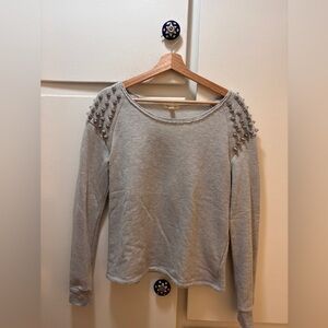 silence + noise Light Gray Studded Shoulder Sweatshirt